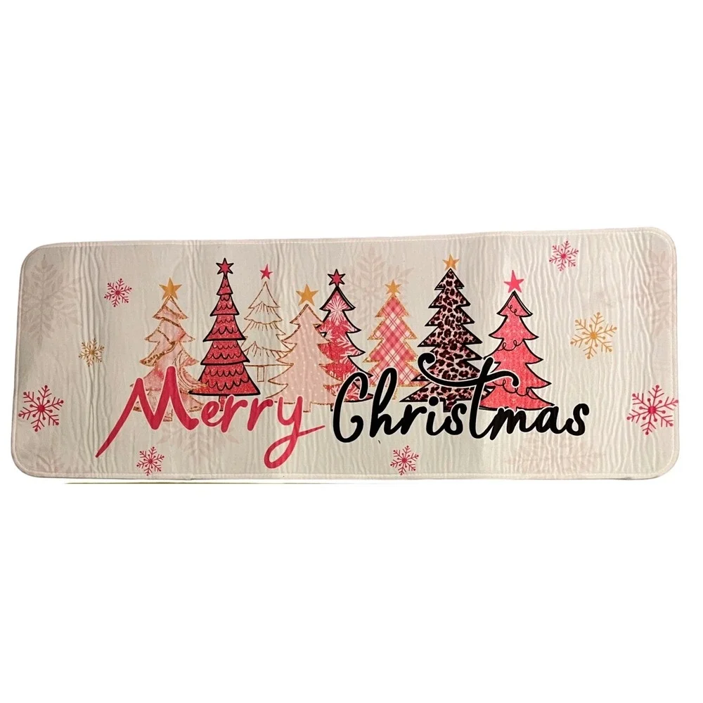 New Pink Christmas Doormat Set Merry Christmas Let It Snow Snowman Trees Leopard